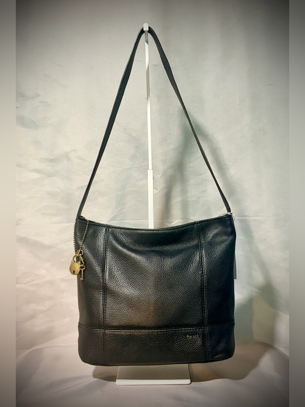 The Sak De Young Black Pebbled Leather Hobo Shoulder Bag Purse Medium Slouchy